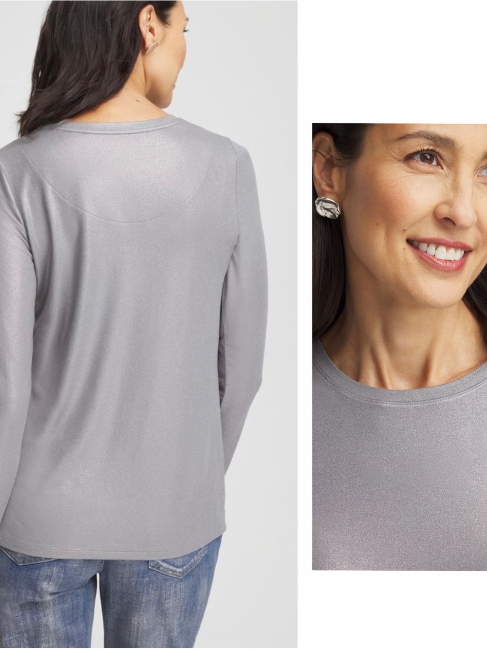 Chico’s Touch of Cool Foil Long Sleeve Layering Tee - Picture 8 of 8